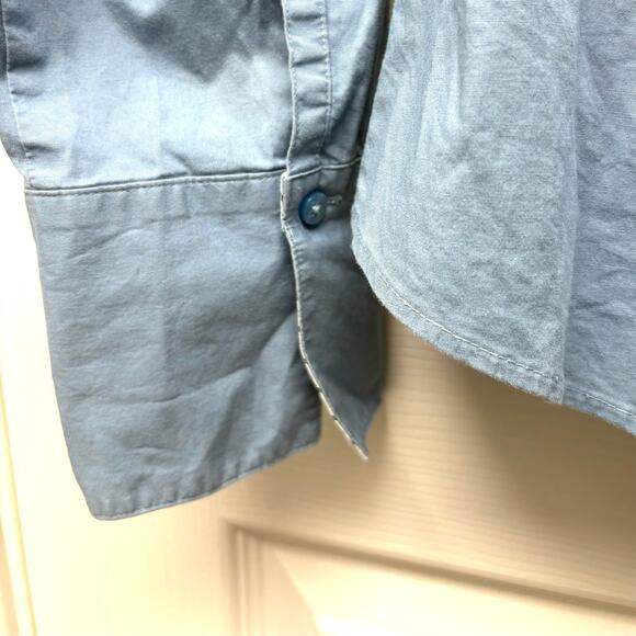 Loft Blue Button Down Blouse, Fitted Stretch Cotton, Size 10 - Picture 3 of 7